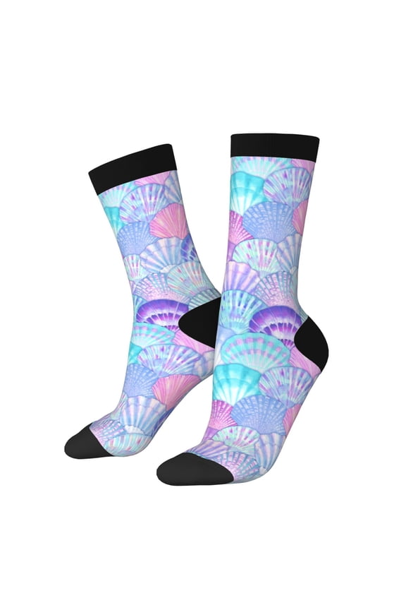 Watercolor Sea Shells 1 Print Adult Socks for Men & Women,Calf Socks, Ankle Socks,Boots Socks,Breathable Casual Sock,Unisex Crew Socks