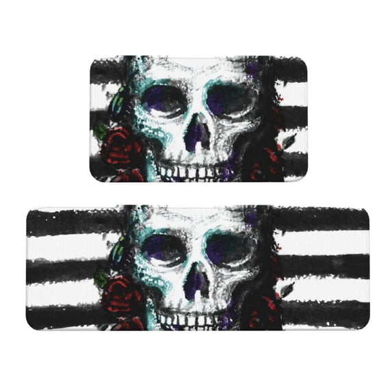 Logiee Watercolor Skull Print Kitchen Mats for Floor Sets of 2,Waterproof Kitchen Rugs,Non Slip Comfort Standing Mat Rug for Home,Runner,Sink,Office,Laundry
