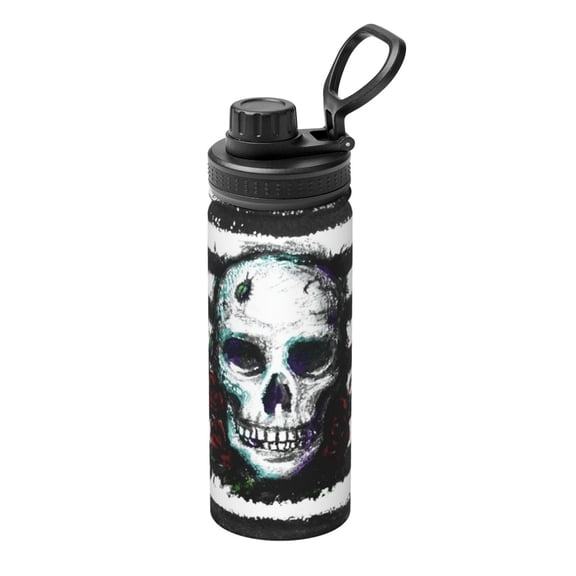 Logiee Watercolor Skull Print Water Bottle,18oz Sports Insulated Kettle for Cycling Gym Basketball Outdoor, Suitable as a Present