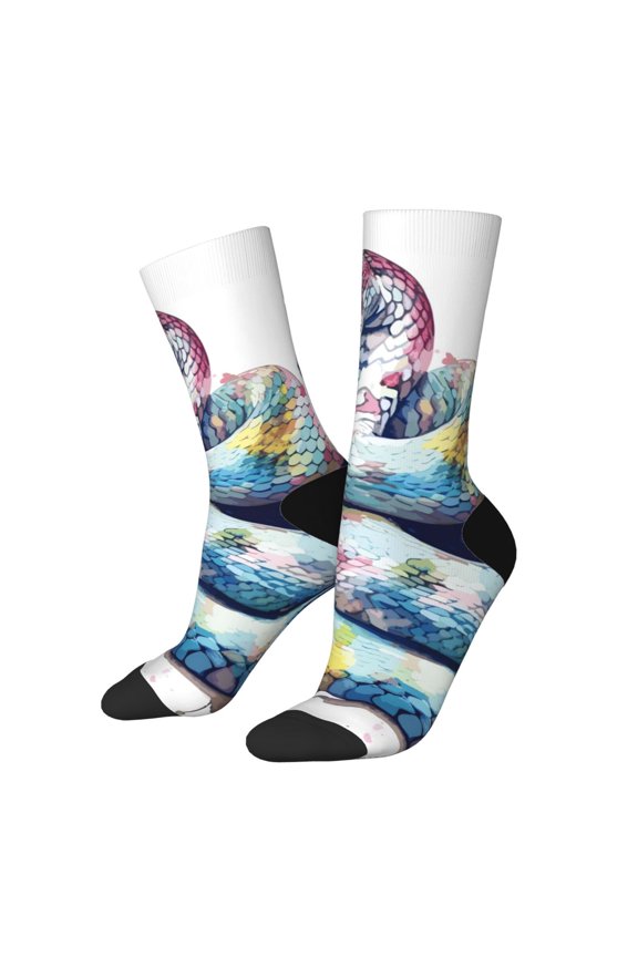 Watercolor Snake Print Adult Socks for Men & Women,Calf Socks, Ankle Socks,Boots Socks,Breathable Casual Sock,Unisex Crew Socks
