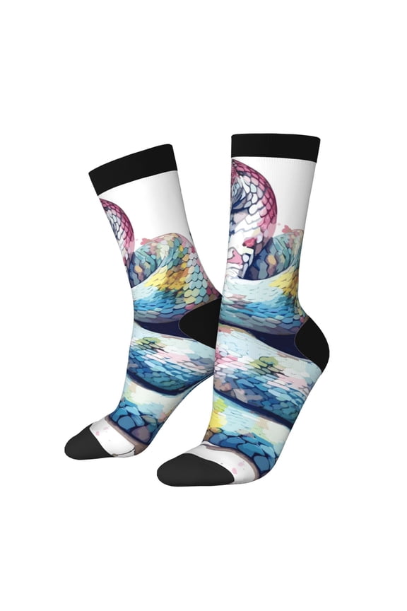 Watercolor Snake Print Adult Socks for Men & Women,Calf Socks, Ankle Socks,Boots Socks,Breathable Casual Sock,Unisex Crew Socks