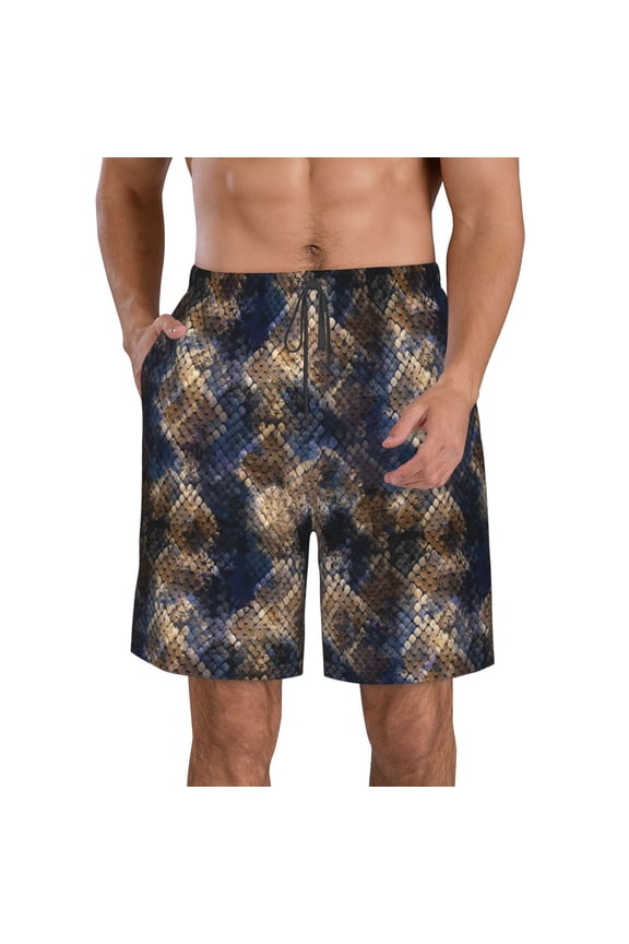 Watercolor Snake Skin Print Mens Swim Trunks Quick Dry Board Shorts,Breathable Hawaii Beach Shorts Swimwear Bathing Suits-Medium