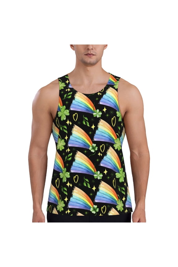 Watercolor St Patrick Day Print Men's Workout Tank Top,Quick Dry Workout Tank Top,Gym Muscle Tee,Fitness Bodybuilding Sleeveless T Shirt-X-Large