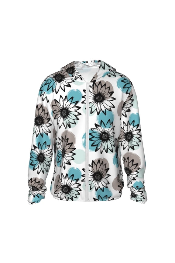 Watercolor Sunflower Print Men's Women Light Jacket Full Zip Sun Protection Hoodie Long Sleeve Sun Shirts for Men Hiking Fishing Zip Pockets-3X-Large