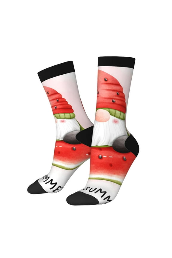 Watermelon Gnome Print Adult Socks for Men & Women,Calf Socks, Ankle Socks,Boots Socks,Breathable Casual Sock,Unisex Crew Socks