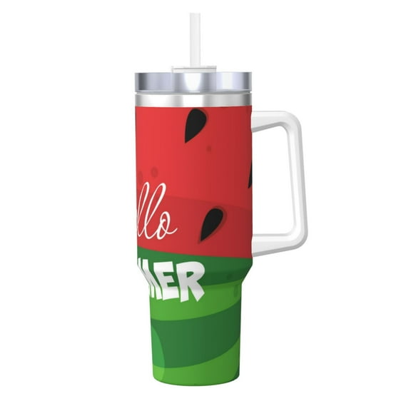 Logiee Watermelon Hello Summer Print 40OZ Ice Bully Cup with Handle and Straw, Double Wall Stainless Steel Tumbler,Travel Coffee Cup with Lid, Summer Insulation and Cooling Cup