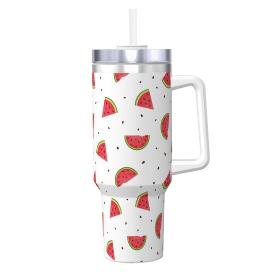 Logiee Watermelon Print 40OZ Ice Bully Cup with Handle and Straw, Double Wall Stainless Steel Tumbler,Travel Coffee Cup with Lid, Summer Insulation and Cooling Cup