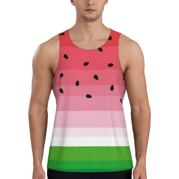 Logiee Watermelon Print Men's Workout Tank Top,Quick Dry Workout Tank Top,Gym Muscle Tee,Fitness Bodybuilding Sleeveless T Shirt-Large