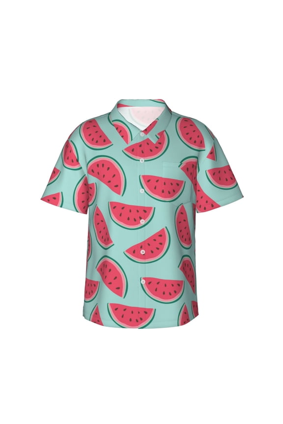 Watermelon Print Mens Hawaiian Shirts,Loose-Fit Short Sleeve Button Down Tropical Aloha Beach Shirt,Summer Vacation Wedding Tops,Large