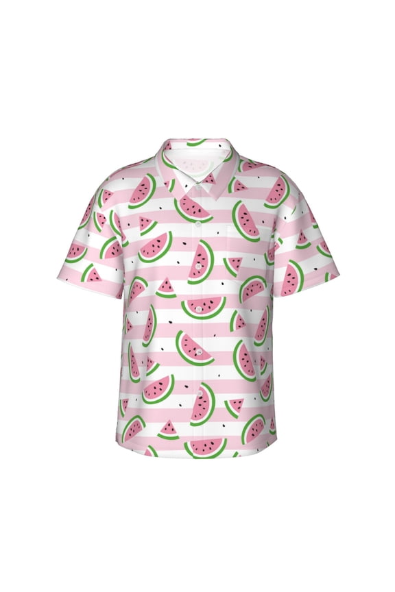 Watermelon Print Mens Hawaiian Shirts,Loose-Fit Short Sleeve Button Down Tropical Aloha Beach Shirt,Summer Vacation Wedding Tops,Medium