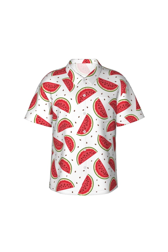 Watermelon Print Mens Hawaiian Shirts,Loose-Fit Short Sleeve Button Down Tropical Aloha Beach Shirt,Summer Vacation Wedding Tops,Small