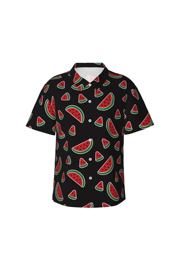 Watermelon Print Mens Hawaiian Shirts,Loose-Fit Short Sleeve Button Down Tropical Aloha Beach Shirt,Summer Vacation Wedding Tops,Small