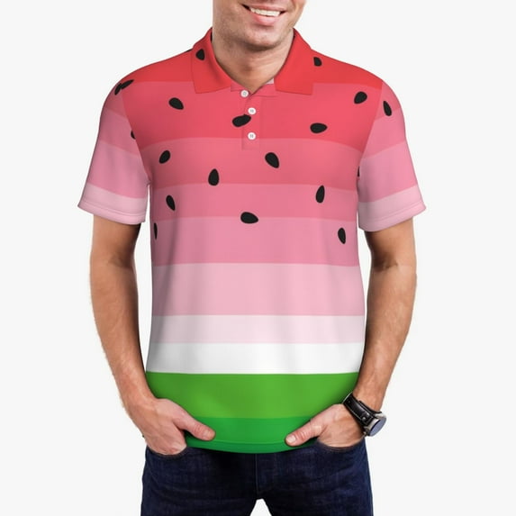 Logiee Watermelon Print Mens Polo Shirts,Mens Golf Polo Shirts,Short Sleeve Casual Polo Shirts for Men,Summer Fashion Beach Shirts-Small