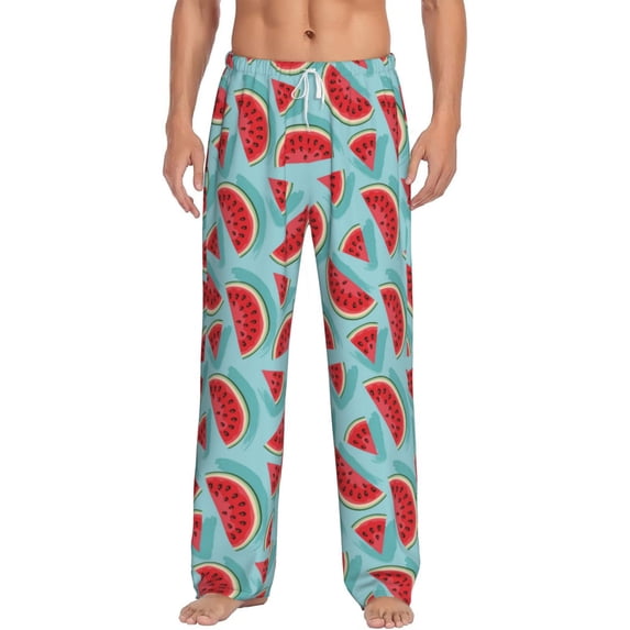 Logiee Watermelon Print Pajama Pants for Men,Men’s Pajama Bottoms,Mens PJ Pants with Pockets & Button Fly-3X-Large