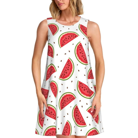 Logiee Watermelon Print Summer Dresses for Women,Beach Sleeveless Flowy Pocket Tshirt Tank Sundresses,Women's Sleeveless Dress