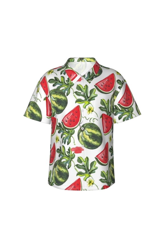 Watermelons Print Mens Hawaiian Shirts,Loose-Fit Short Sleeve Button Down Tropical Aloha Beach Shirt,Summer Vacation Wedding Tops,Small