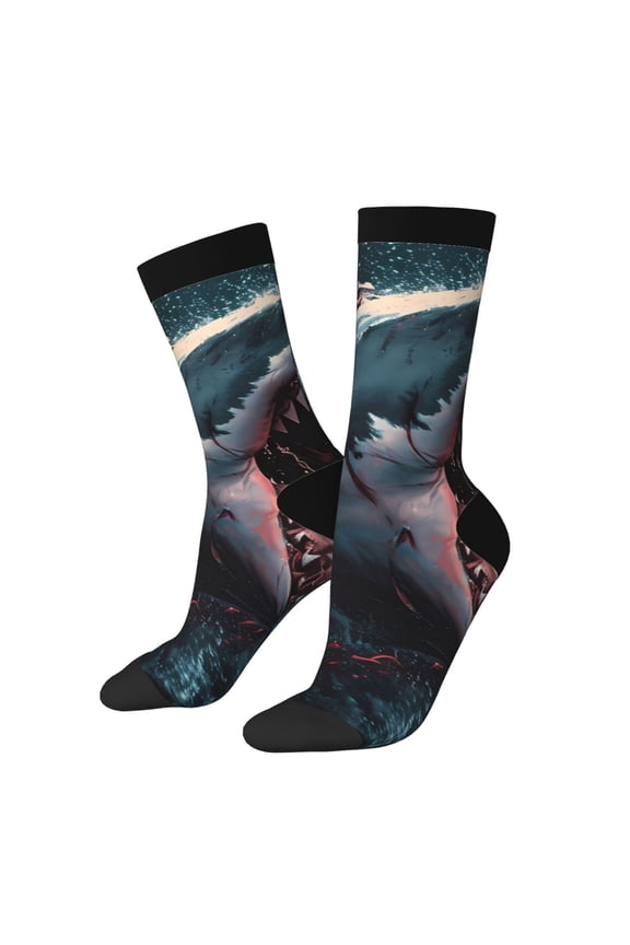 Wave Chain Shark Print Adult Socks for Men & Women,Calf Socks, Ankle Socks,Boots Socks,Breathable Casual Sock,Unisex Crew Socks