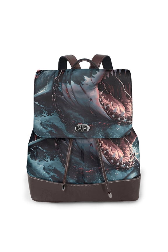 Logiee Wave Chain Shark Print Backpack Purse for Women,Fashion Leather Backpack Purse,Women's Leather Backpack for Work College Travel