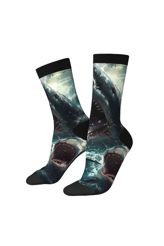 Wave Ocean Animal Shark Print Adult Socks for Men & Women,Calf Socks, Ankle Socks,Boots Socks,Breathable Casual Sock,Unisex Crew Socks