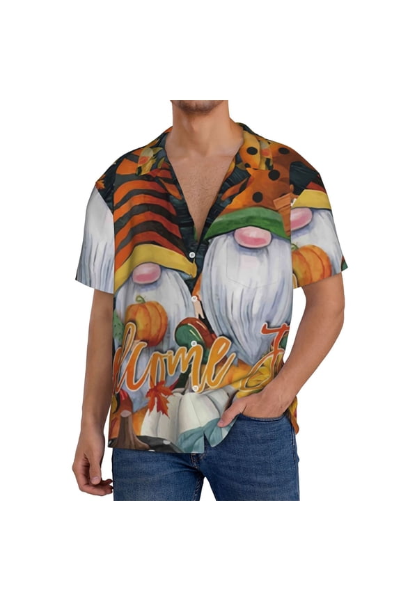 Welcom Fall Print Men's Button Down Shirts Short Sleeve, Summer Beach Shirts,Vacation Wedding Shirts,Men's Casual Button-Down Shirts with Pocket-Small