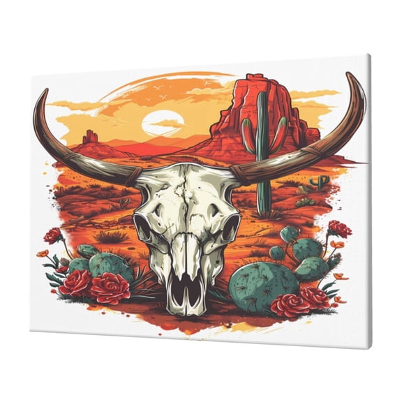 Logiee Western Desert Cactus Ram Skull Print Canvas Wall Art,Canvas Picture Prints with Frame, Wall Art Decorative,Canvas Decorative,Suitable for Living Room Bedroom Office Room 30x40