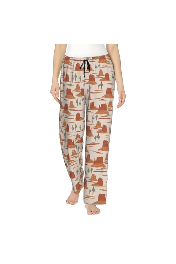 Western Desert Nature Landscape Print Women Pajama Pants,Comfy Pj Bottom with Pockets & Drawstring,Stretch Casual Sleepwear-Small