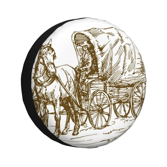 Logiee Western Scenery With Old Wagon Print Spare Tire Cover, Universal Wheel Protectors,Waterproof Dust-Proof UV Sun Wheel Tire Cover,Fit for SUV, RV, Travel Trailer, Truck-17 inch