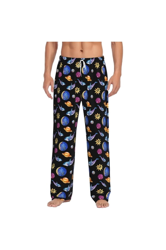 Whales In Space Print Pajama Pants for Men,Men’s Pajama Bottoms,Mens PJ Pants with Pockets & Button Fly-X-Large