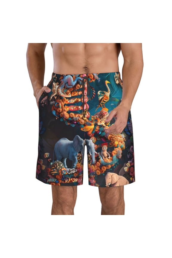 Whimsical Animal Spiral Print Mens Swim Trunks Quick Dry Board Shorts,Breathable Hawaii Beach Shorts Swimwear Bathing Suits-Small