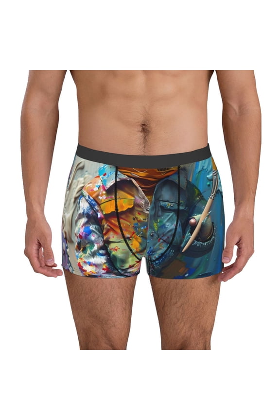 Whimsical Goat Artist Print Mens Boxer Briefs,Boxer Briefs for Men,Breathable Stretch Underwear,Boys Boxer Briefs-Large