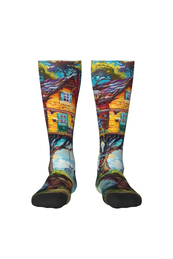Whimsical Treehouse Painting Print Gift Stocking Stuffers,Adult Stockings,Novelty Socks,Funny Socks Birthday Running Walking Sleeping