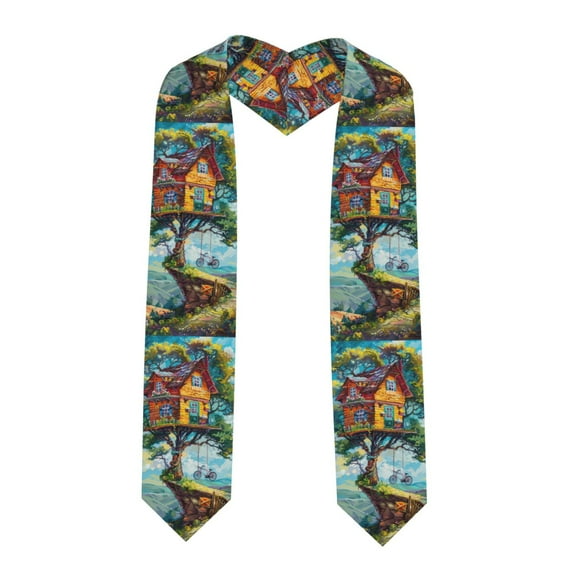 Logiee Whimsical Treehouse Painting Print Unisex Adult Graduation Stole Shawl 72" Long for Academic Commencements Shawl-Sharp Corner