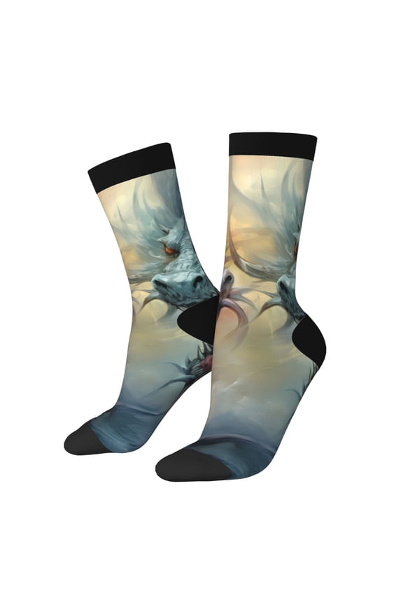 White And Red Storm Dragon Print Adult Socks for Men & Women,Calf Socks, Ankle Socks,Boots Socks,Breathable Casual Sock,Unisex Crew Socks