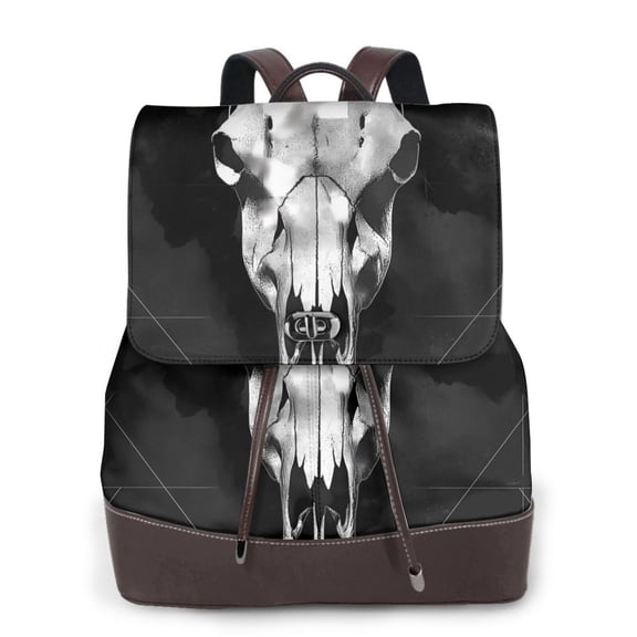 Logiee White Black Sheep skull Print Backpack Purse for Women,Fashion Leather Backpack Purse,Women's Leather Backpack for Work College Travel