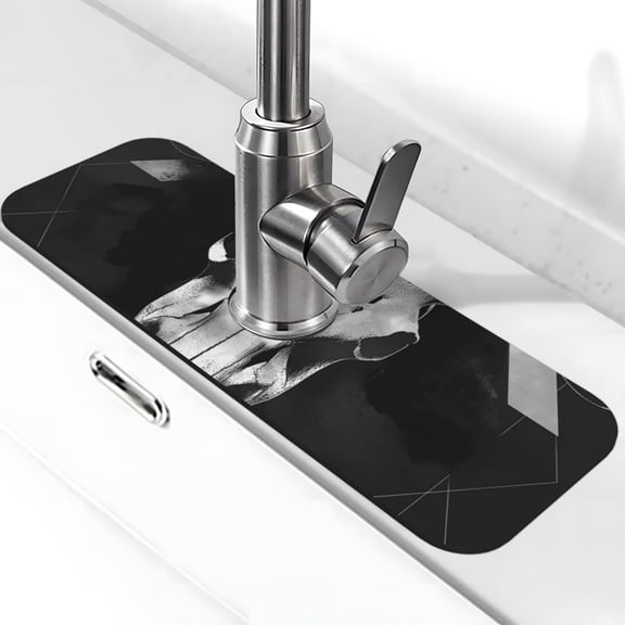 Logiee White Black Sheep skull Print Kitchen Sink Splash Guard Faucet Mat for Splash Guard Behind Faucet Drip Catcher for Kitchen,Bathroom,Sink Mat,Dish Drying Mat,Bathroom-15" X 5.5"