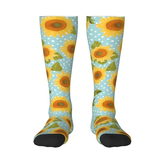 Logiee White Polka Dot Sunflower A Print Gift Stocking Stuffers,Adult Stockings,Novelty Socks,Funny Socks Birthday Running Walking Sleeping