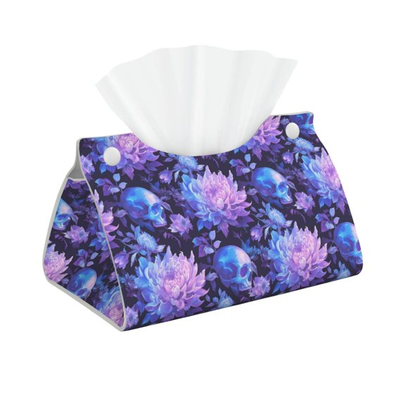 Logiee White Skull Flower Print Tissue Box Cover,Stylish Tissue Box Holder Decorative Tissue Cover for Bathroom Toilet Bedroom Living Room Table Desk Office