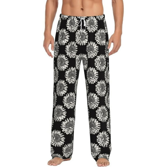 Logiee White Sunflowers Print Pajama Pants for Men,Men’s Pajama Bottoms,Mens PJ Pants with Pockets & Button Fly-XX-Large
