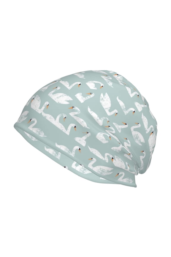 White Swan Print Unisex Knit Beanie for Men Women Winter Hat,Beanies Skull Caps