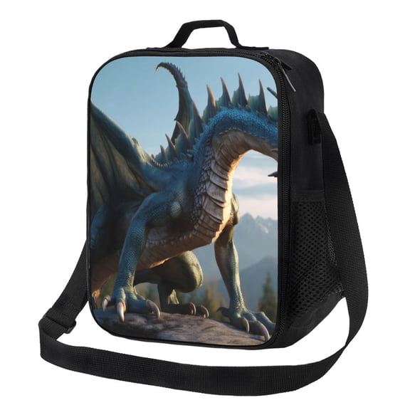 Logiee Wild Blue Cool Dragon Print Insulated Lunch Bag for Women/Men, Reusable Lunch Box for Office Work School Picnic Beach,Leakproof Freezable Cooler Bag with Shoulder Strap