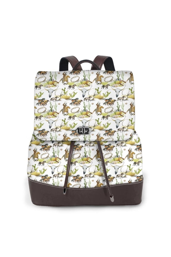 Logiee Wild West Western Print Backpack Purse for Women,Fashion Leather Backpack Purse,Women's Leather Backpack for Work College Travel