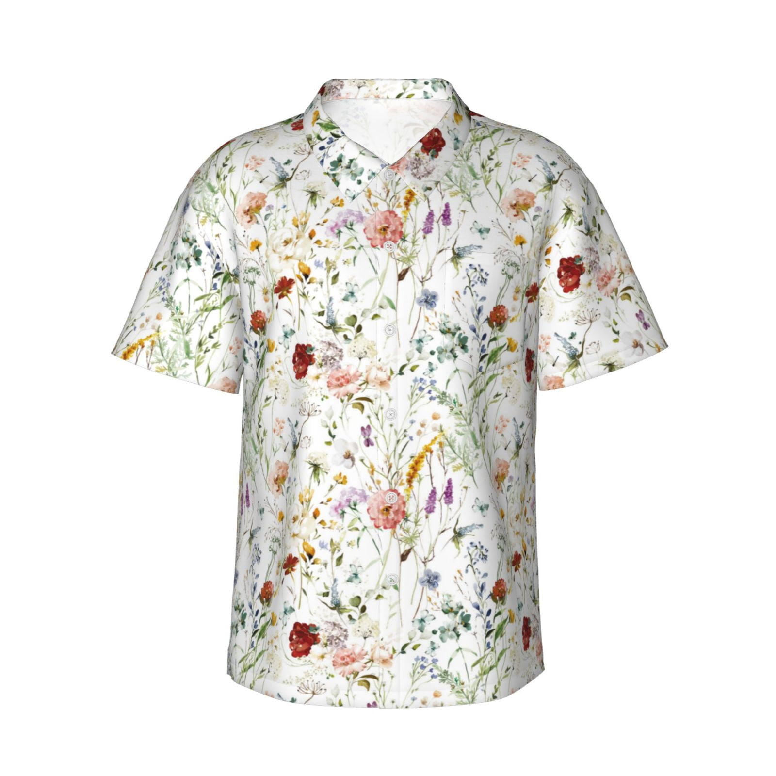 Logiee Wildflower Watercolor Print Mens Hawaiian Shirts,Loose-Fit Short Sleeve Button Down Tropical Aloha Beach Shirt,Summer Vacation Wedding Tops,3X-Large