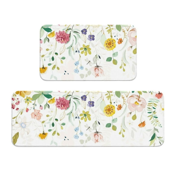 Logiee Wildflowers Print Kitchen Mats for Floor Sets of 2,Waterproof Kitchen Rugs,Non Slip Comfort Standing Mat Rug for Home,Runner,Sink,Office,Laundry