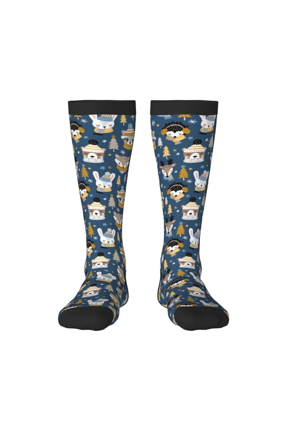 Winter Animal Friends Print Gift Stocking Stuffers,Adult Stockings,Novelty Socks,Funny Socks Birthday Running Walking Sleeping