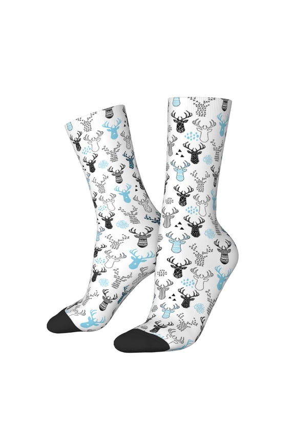 Winter Art Blue and Black Moose Print Adult Socks for Men & Women,Calf Socks, Ankle Socks,Boots Socks,Breathable Casual Sock,Unisex Crew Socks