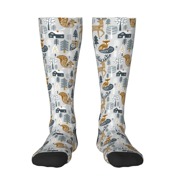 Logiee Winter Forest Animals Print Gift Stocking Stuffers,Adult Stockings,Novelty Socks,Funny Socks Birthday Running Walking Sleeping