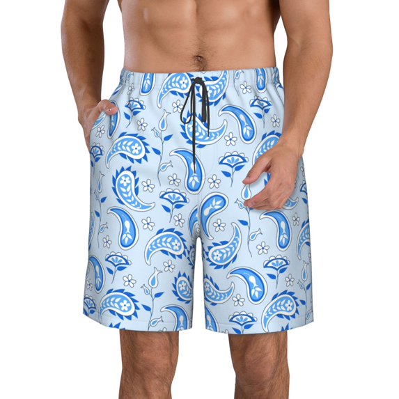 Logiee Winter Paisley Pattern Print Mens Swim Trunks Quick Dry Board Shorts,Breathable Hawaii Beach Shorts Swimwear Bathing Suits-Large