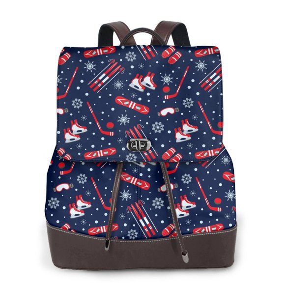 Logiee Winter Skiing Snowflakes Print Backpack Purse for Women,Fashion Leather Backpack Purse,Women's Leather Backpack for Work College Travel