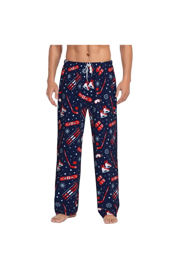 Winter Sports Fun Pattern Print Pajama Pants for Men,Men’s Pajama Bottoms,Mens PJ Pants with Pockets & Button Fly-3X-Large