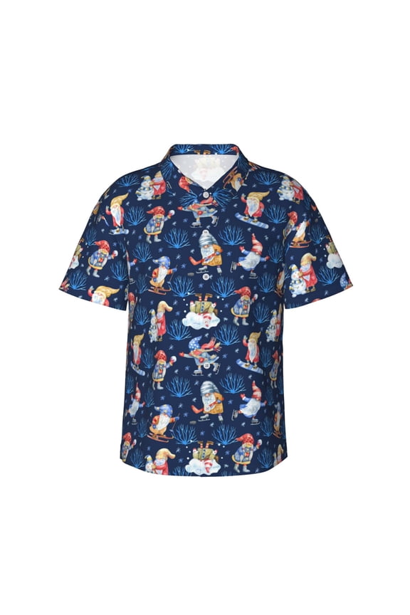 Winter old man Playtime Print Mens Hawaiian Shirts,Loose-Fit Short Sleeve Button Down Tropical Aloha Beach Shirt,Summer Vacation Wedding Tops,Large